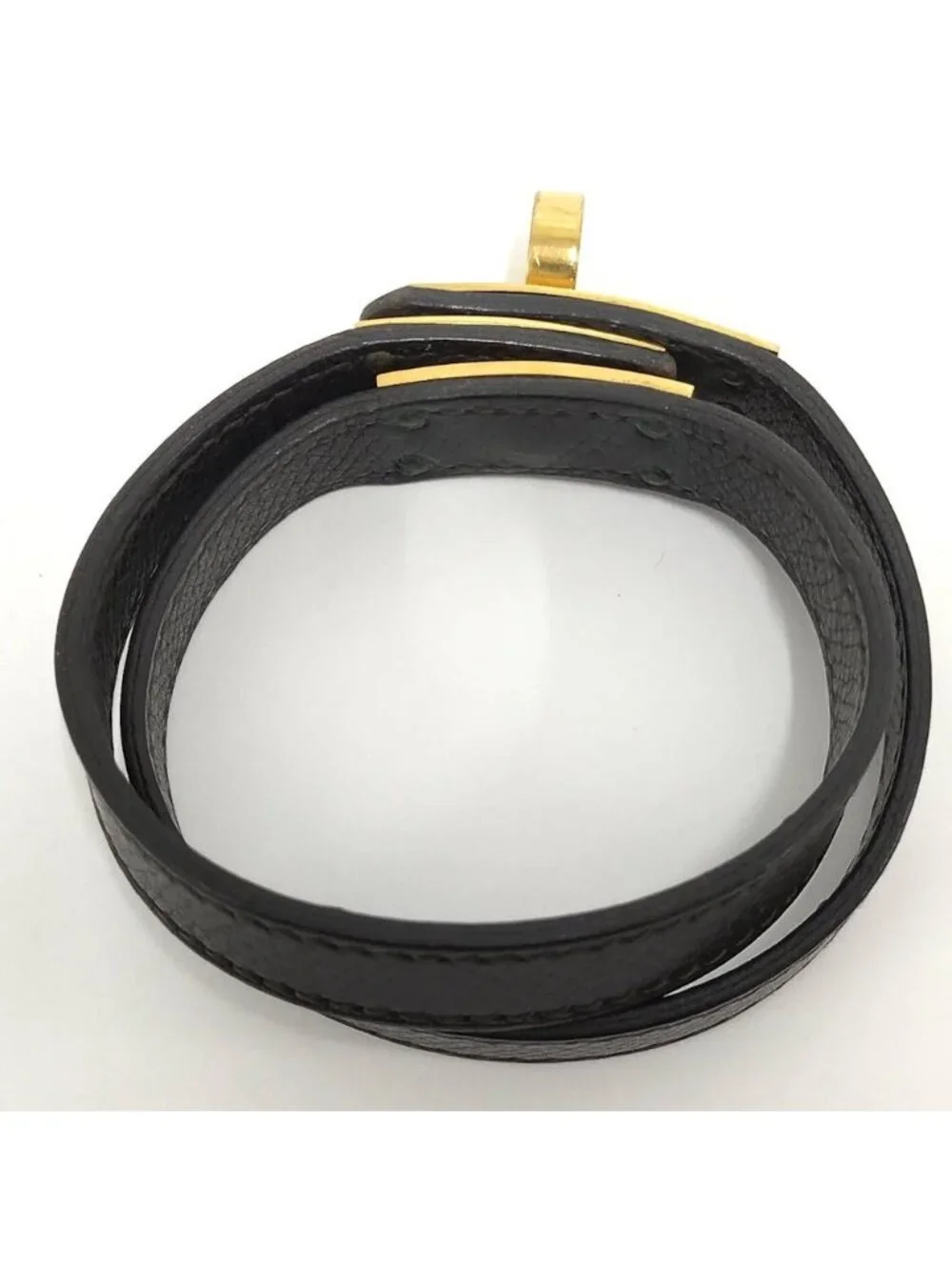 Hermes Tall Double Tour Bracelet Leather Dark Brown Gold Plated